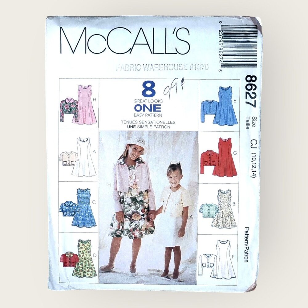 Vintage 1990s McCalls Sewing Pattern 8627 Girls Jacket Dress Size 10-14 Uncut